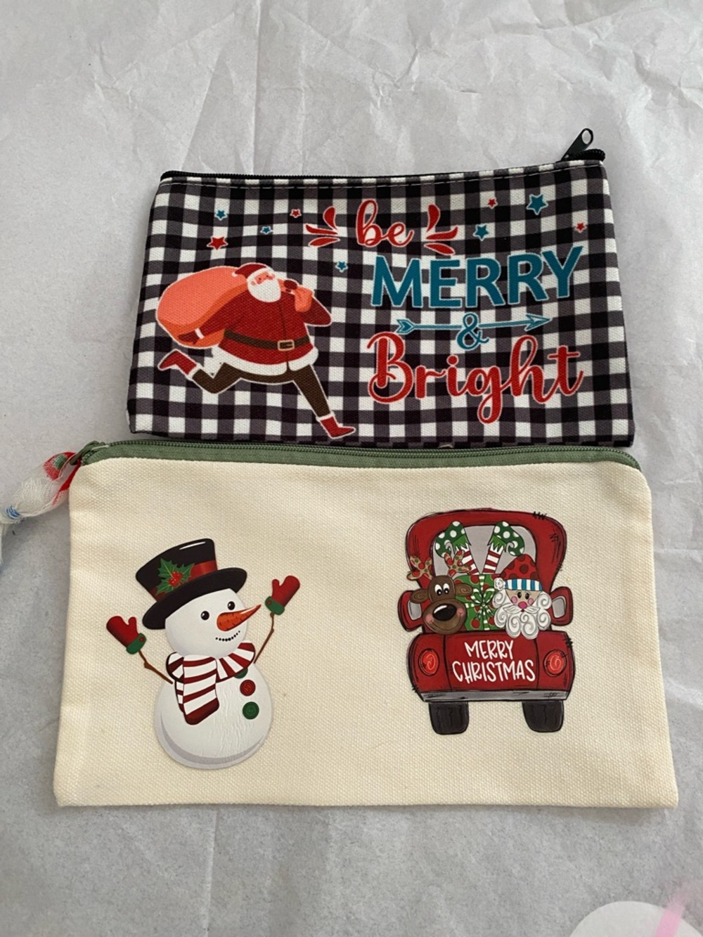 Holiday Merry & Bright Zipper Pouches - Black White and Cream